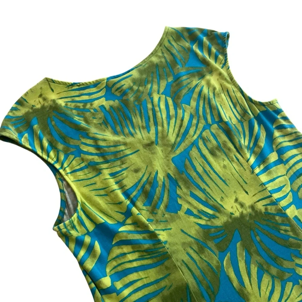 Tommy Bahama Women’s M Blue Green, Tropical Leaf Aloha Knit Shift Shirt Sundress